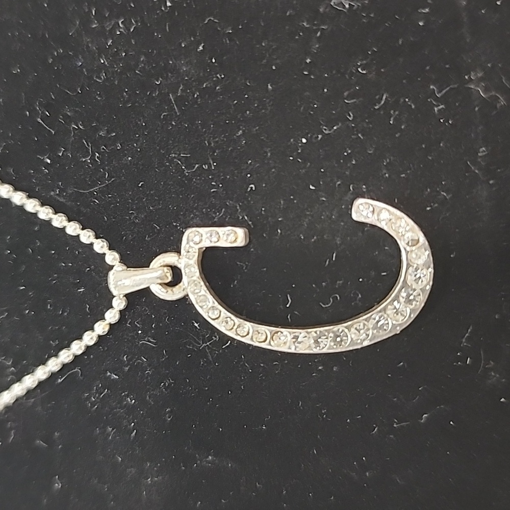Silver Rhinestone C Initial On Beaded Chain - Picture 2 of 3
